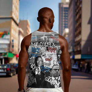 Afro Malcolm X Men Tank Top Quotes Dates and Black History Activist Theme - African Pride