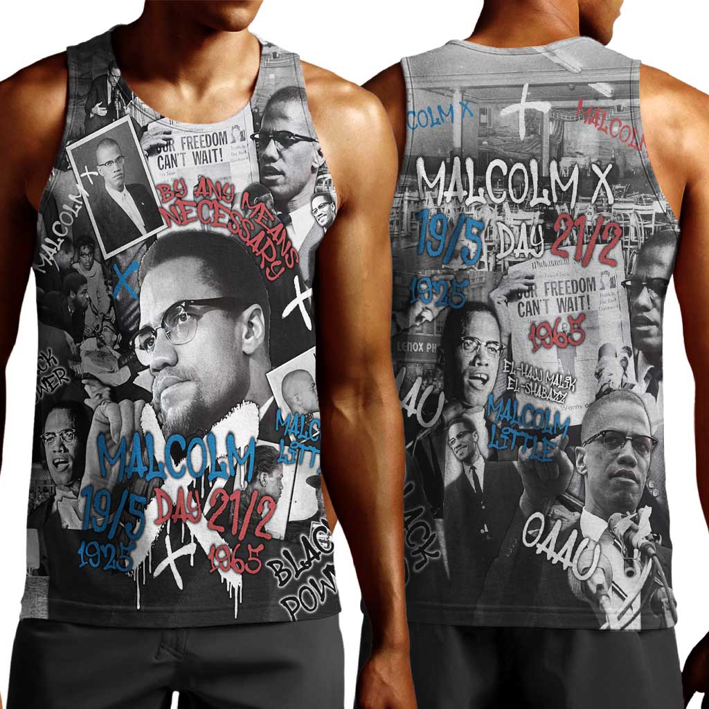 Afro Malcolm X Men Tank Top Quotes Dates and Black History Activist Theme - African Pride