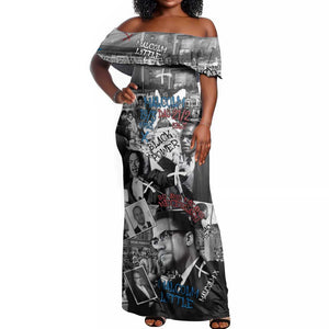 Afro Malcolm X Off Shoulder Maxi Dress Quotes Dates and Black History Activist Theme - African Pride