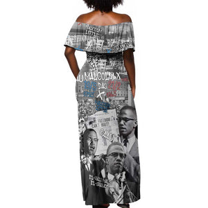 Afro Malcolm X Off Shoulder Maxi Dress Quotes Dates and Black History Activist Theme - African Pride