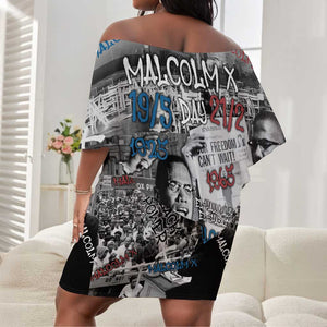 Afro Malcolm X Off Shoulder Short Dress Quotes Dates and Black History Activist Theme - African Pride