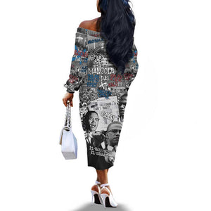Afro Malcolm X Off The Shoulder Long Sleeve Dress Quotes Dates and Black History Activist Theme - African Pride