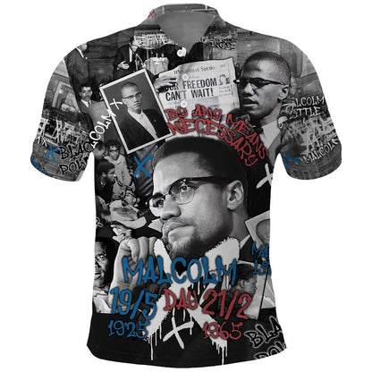 Afro Malcolm X Polo Shirt Quotes Dates and Black History Activist Theme - African Pride