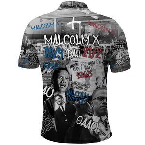 Afro Malcolm X Polo Shirt Quotes Dates and Black History Activist Theme - African Pride