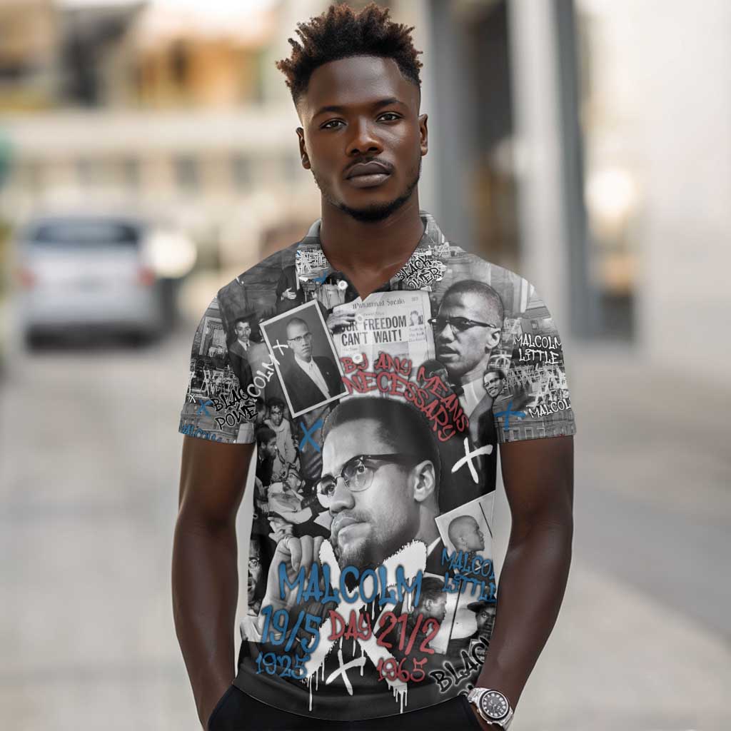 Afro Malcolm X Polo Shirt Quotes Dates and Black History Activist Theme - African Pride