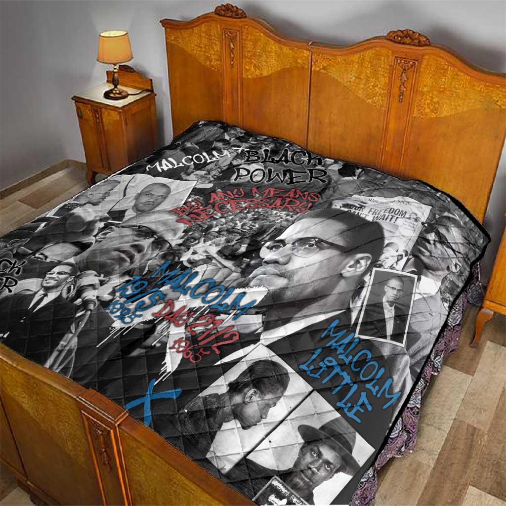Afro Malcolm X Quilt Quotes Dates and Black History Activist Theme - African Pride