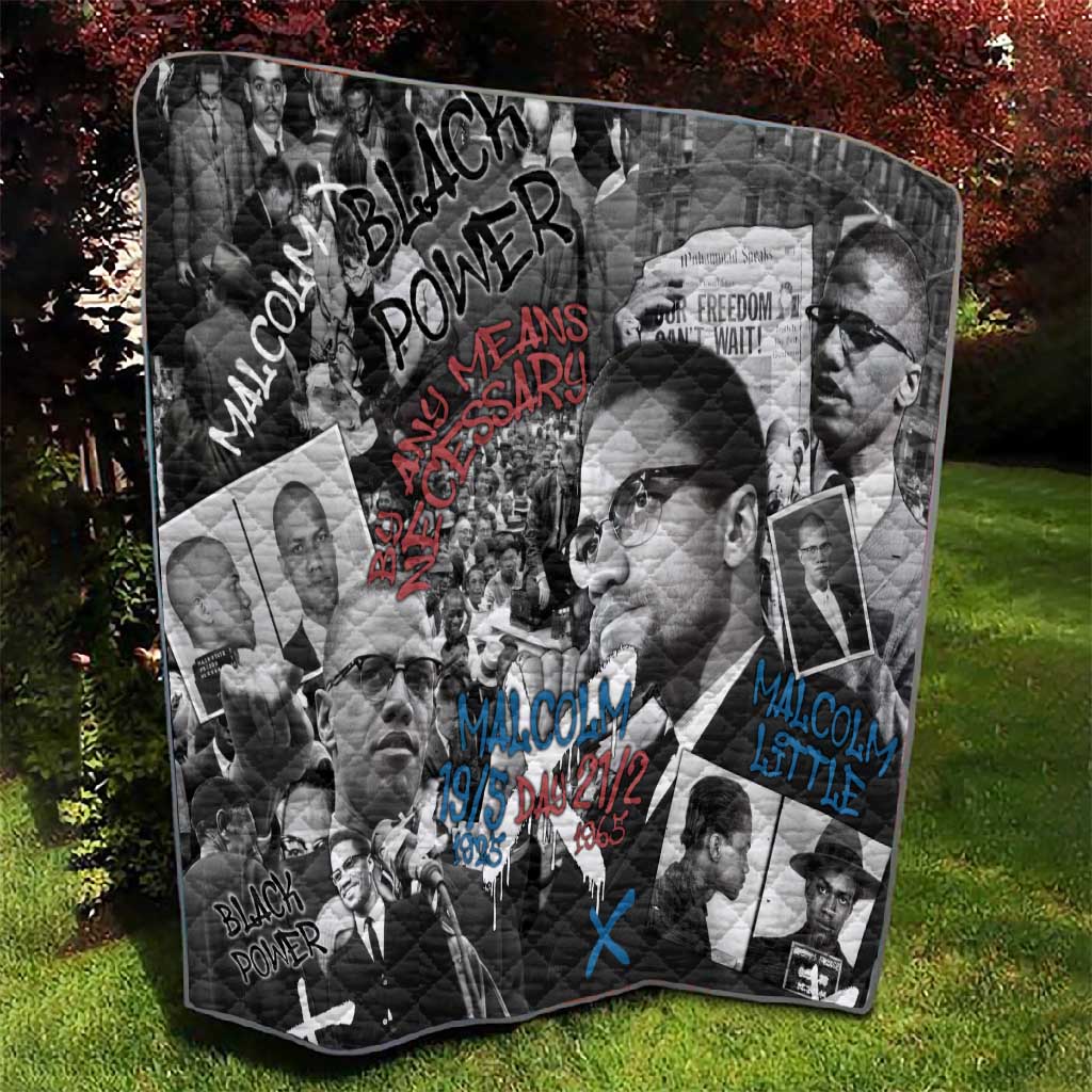 Afro Malcolm X Quilt Quotes Dates and Black History Activist Theme - African Pride