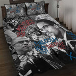 Afro Malcolm X Quilt Bed Set Quotes Dates and Black History Activist Theme - African Pride