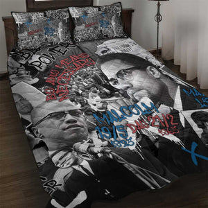 Afro Malcolm X Quilt Bed Set Quotes Dates and Black History Activist Theme - African Pride