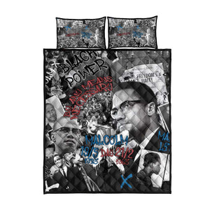 Afro Malcolm X Quilt Bed Set Quotes Dates and Black History Activist Theme - African Pride