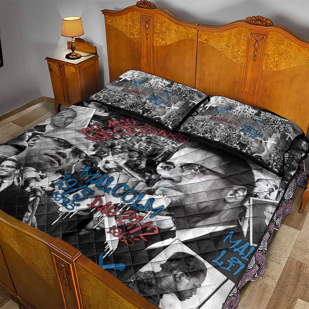 Afro Malcolm X Quilt Bed Set Quotes Dates and Black History Activist Theme - African Pride