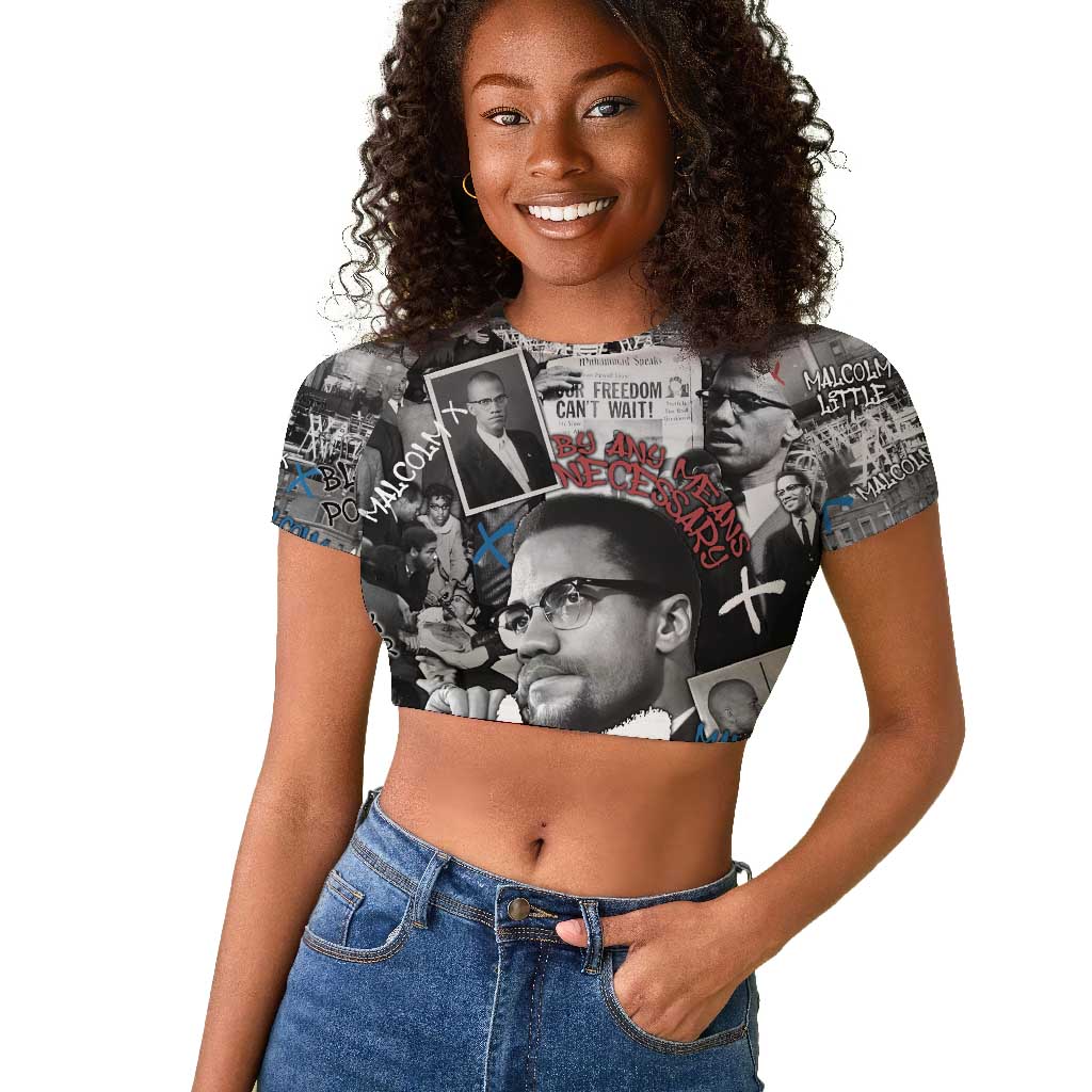 Afro Malcolm X Raglan Cropped T shirt Quotes Dates and Black History Activist Theme - African Pride