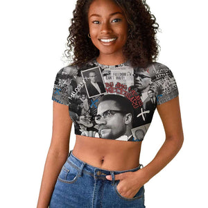 Afro Malcolm X Raglan Cropped T shirt Quotes Dates and Black History Activist Theme - African Pride