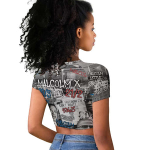 Afro Malcolm X Raglan Cropped T shirt Quotes Dates and Black History Activist Theme - African Pride