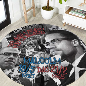 Afro Malcolm X Round Carpet Quotes Dates and Black History Activist Theme - African Pride