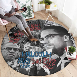 Afro Malcolm X Round Carpet Quotes Dates and Black History Activist Theme - African Pride