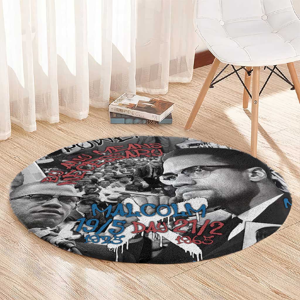 Afro Malcolm X Round Carpet Quotes Dates and Black History Activist Theme - African Pride