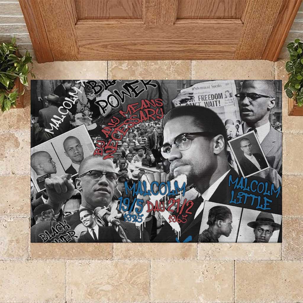 Afro Malcolm X Rubber Doormat Quotes Dates and Black History Activist Theme - African Pride