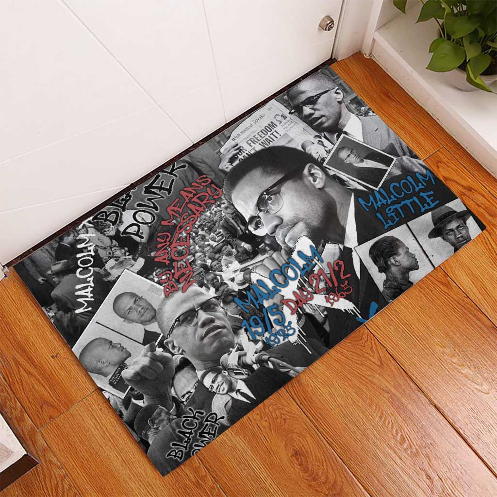 Afro Malcolm X Rubber Doormat Quotes Dates and Black History Activist Theme - African Pride