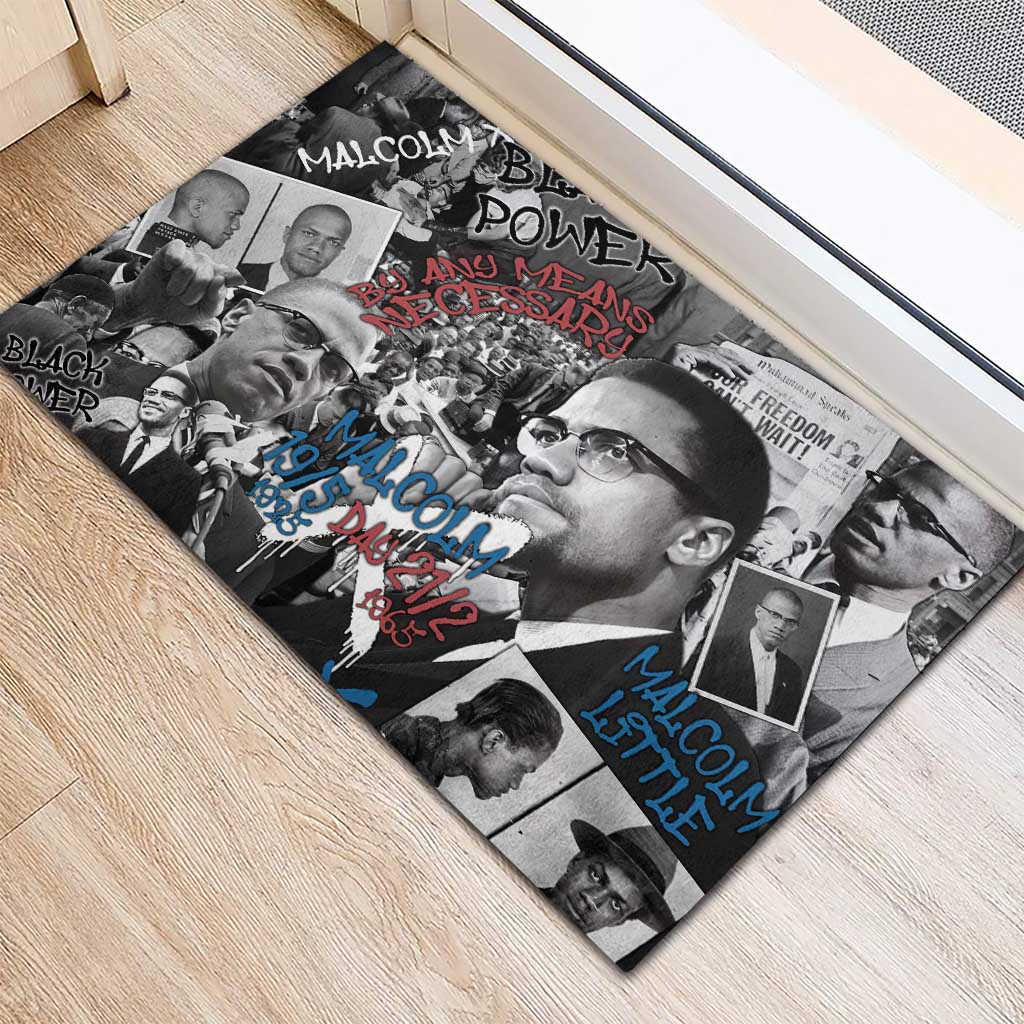 Afro Malcolm X Rubber Doormat Quotes Dates and Black History Activist Theme - African Pride