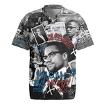 Afro Malcolm X Rugby Jersey Quotes Dates and Black History Activist Theme - African Pride