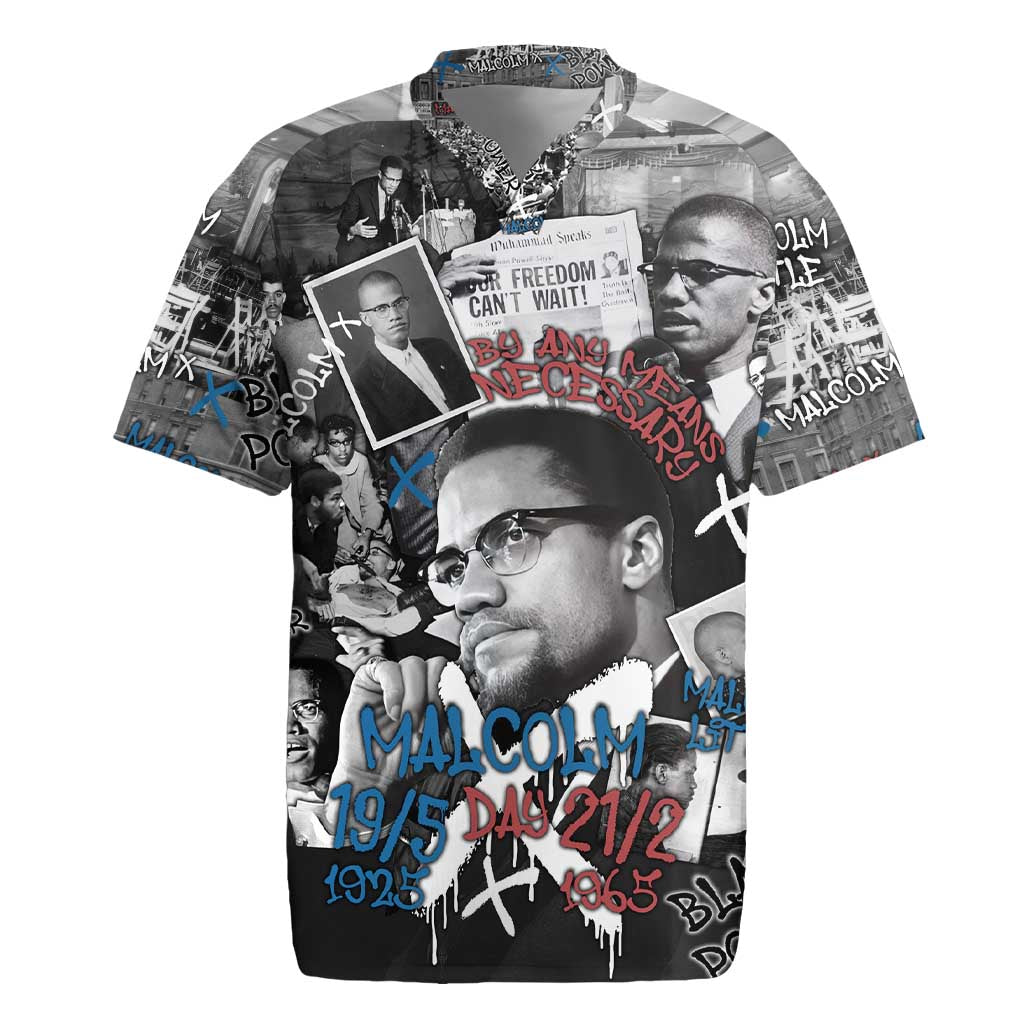 Afro Malcolm X Rugby Jersey Quotes Dates and Black History Activist Theme - African Pride