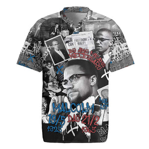 Afro Malcolm X Rugby Jersey Quotes Dates and Black History Activist Theme - African Pride