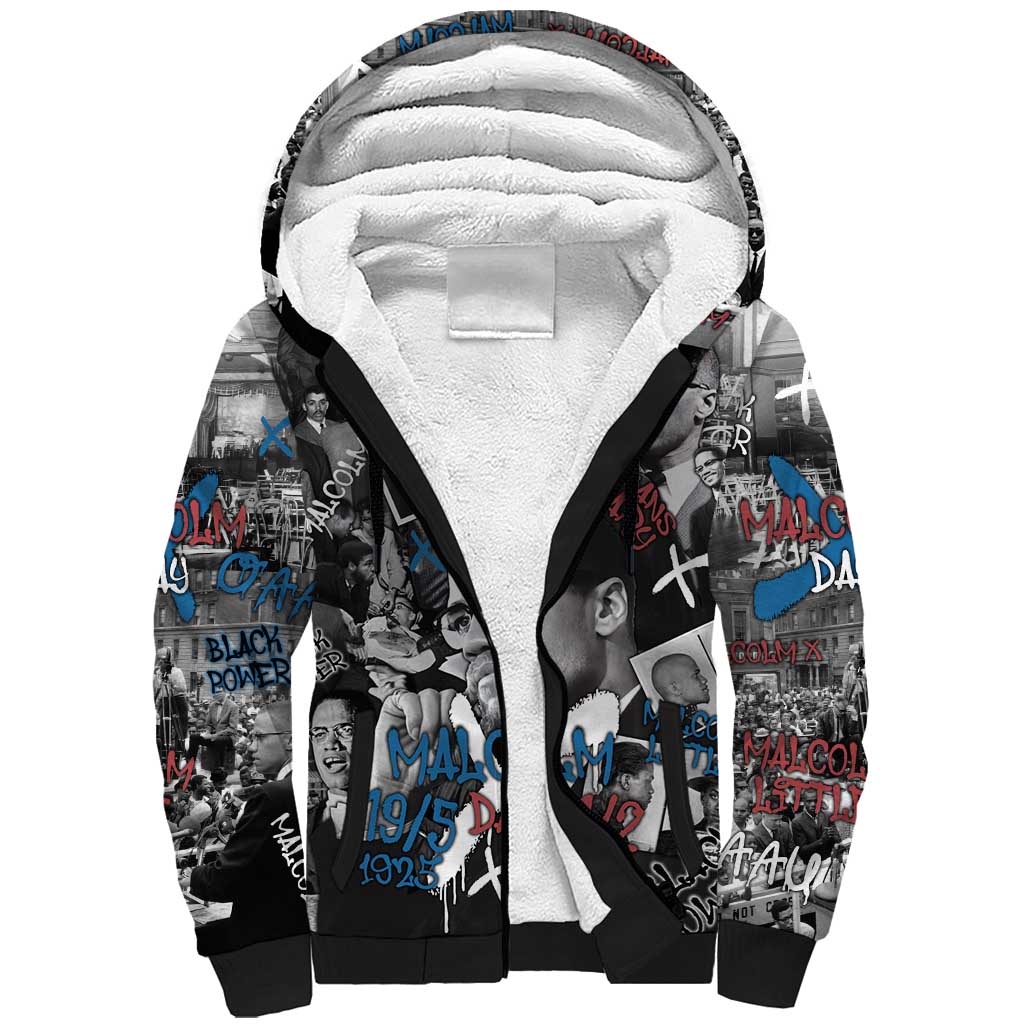 Afro Malcolm X Sherpa Hoodie Quotes Dates and Black History Activist Theme - African Pride