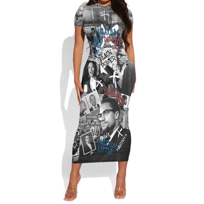 Afro Malcolm X Short Sleeve Bodycon Dress Quotes Dates and Black History Activist Theme - African Pride