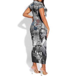 Afro Malcolm X Short Sleeve Bodycon Dress Quotes Dates and Black History Activist Theme - African Pride