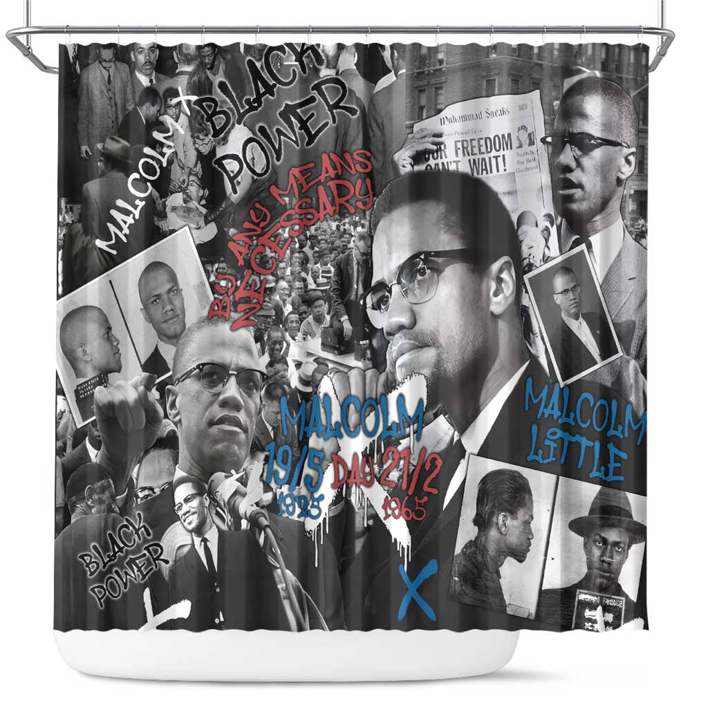 Afro Malcolm X Shower Curtain Quotes Dates and Black History Activist Theme - African Pride