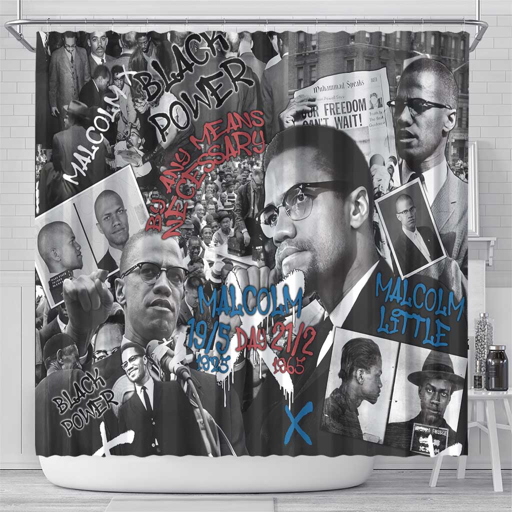 Afro Malcolm X Shower Curtain Quotes Dates and Black History Activist Theme - African Pride