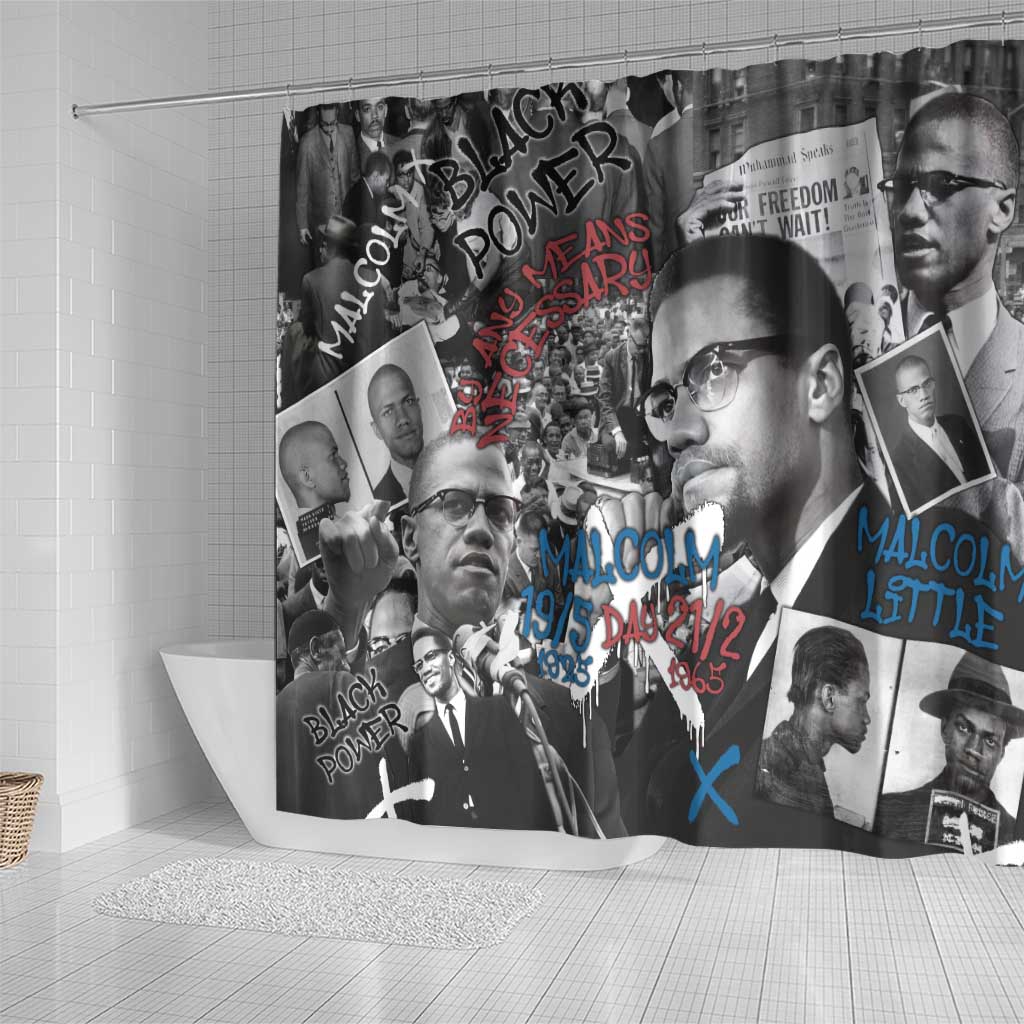 Afro Malcolm X Shower Curtain Quotes Dates and Black History Activist Theme - African Pride