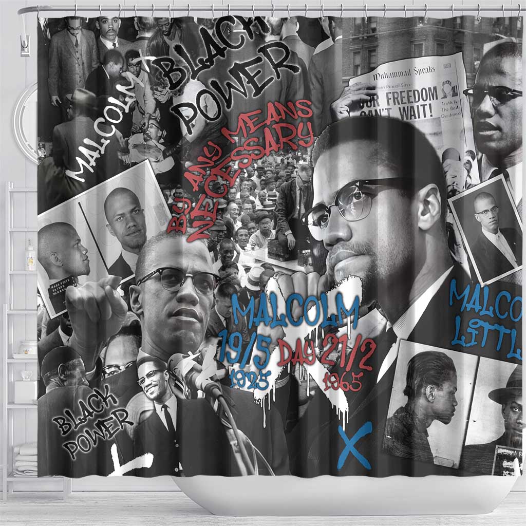 Afro Malcolm X Shower Curtain Quotes Dates and Black History Activist Theme - African Pride