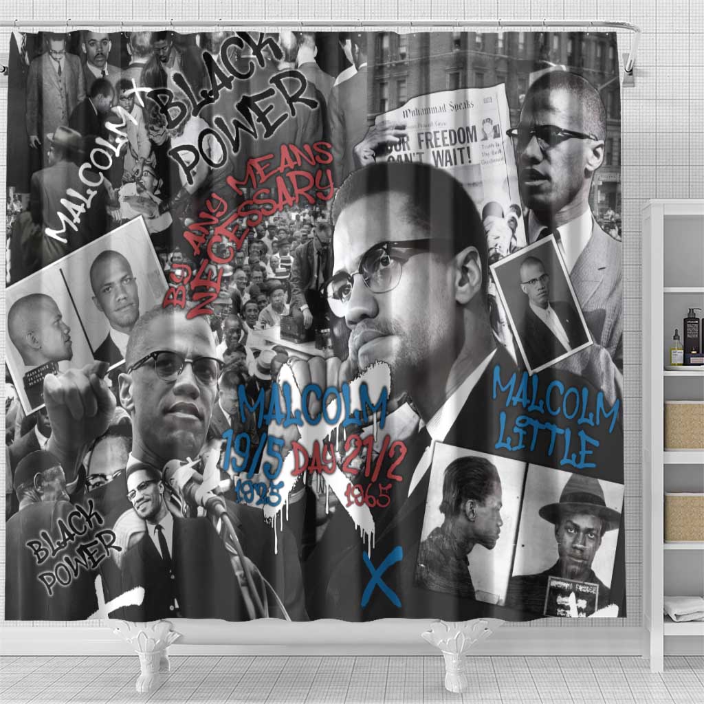 Afro Malcolm X Shower Curtain Quotes Dates and Black History Activist Theme - African Pride