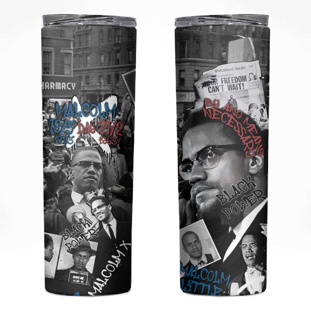 Afro Malcolm X Skinny Tumbler Quotes Dates and Black History Activist Theme - African Pride