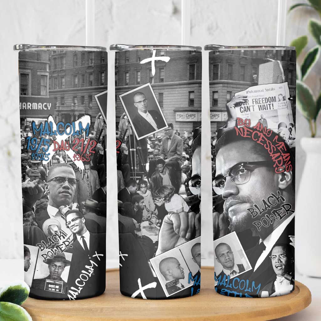 Afro Malcolm X Skinny Tumbler Quotes Dates and Black History Activist Theme - African Pride