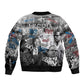 Afro Malcolm X Sleeve Zip Bomber Jacket Quotes Dates and Black History Activist Theme - African Pride