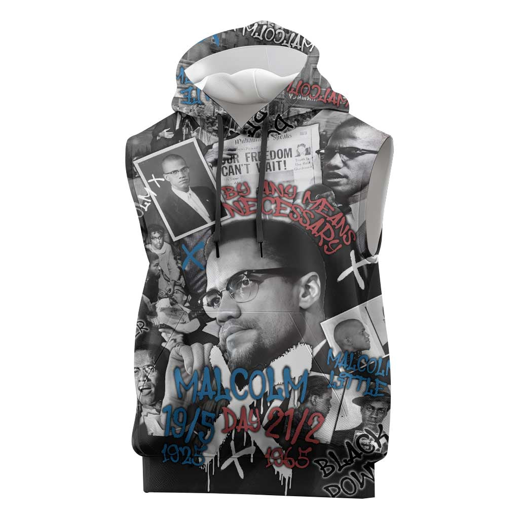 Afro Malcolm X Sleeveless Hoodie Quotes Dates and Black History Activist Theme - African Pride