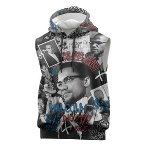 Afro Malcolm X Sleeveless Hoodie Quotes Dates and Black History Activist Theme - African Pride
