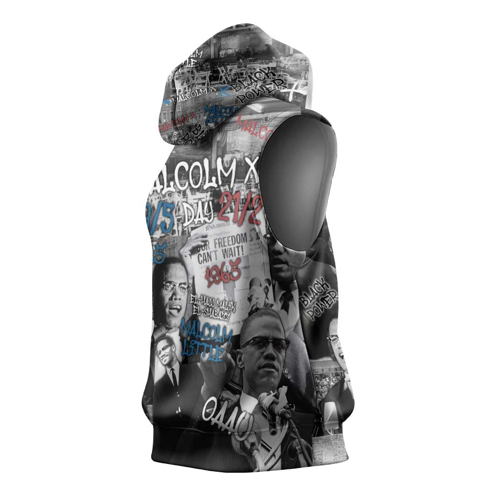 Afro Malcolm X Sleeveless Hoodie Quotes Dates and Black History Activist Theme - African Pride