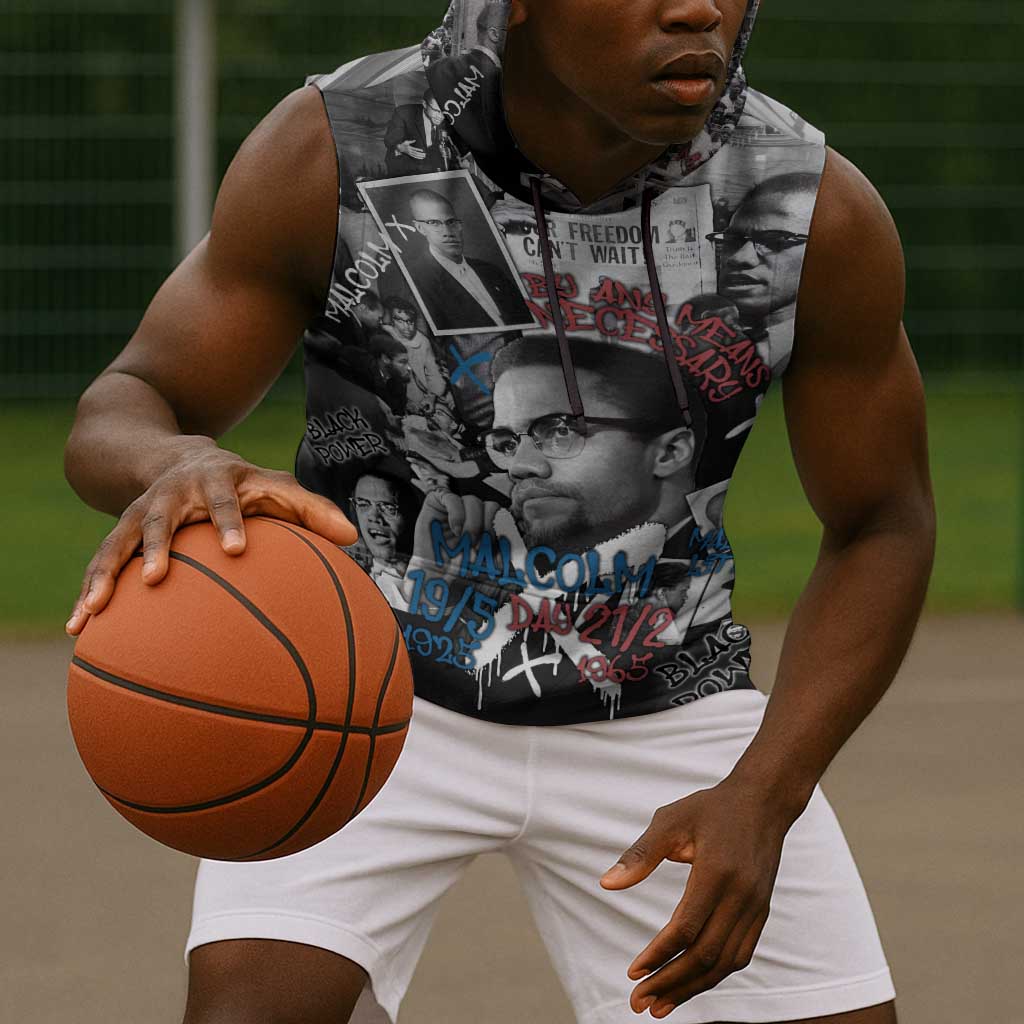 Afro Malcolm X Sleeveless Hoodie Quotes Dates and Black History Activist Theme - African Pride