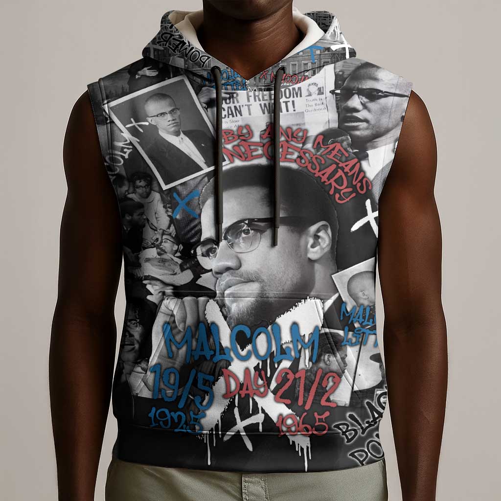 Afro Malcolm X Sleeveless Hoodie Quotes Dates and Black History Activist Theme - African Pride