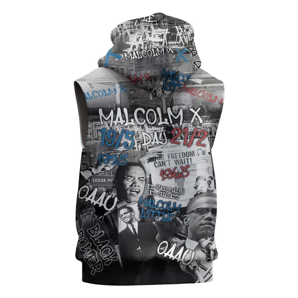 Afro Malcolm X Sleeveless Zip Hoodie Quotes Dates and Black History Activist Theme - African Pride