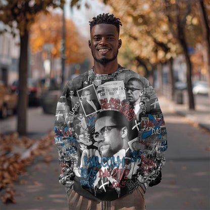 Afro Malcolm X Sweatshirt Quotes Dates and Black History Activist Theme - African Pride
