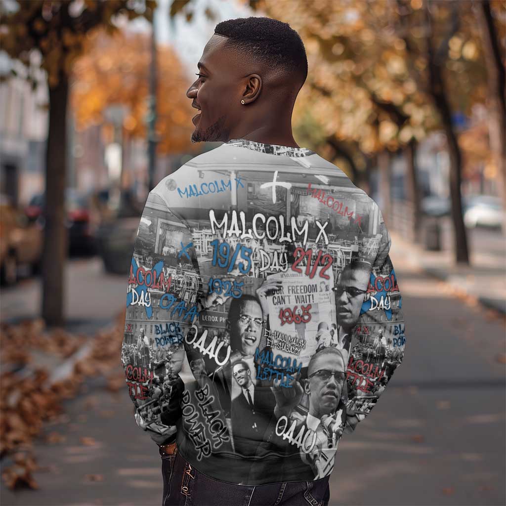Afro Malcolm X Sweatshirt Quotes Dates and Black History Activist Theme - African Pride