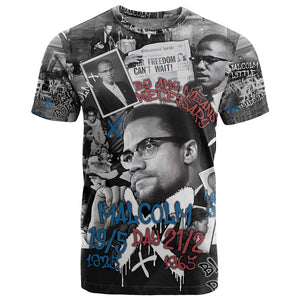 Afro Malcolm X T shirt Quotes Dates and Black History Activist Theme - African Pride