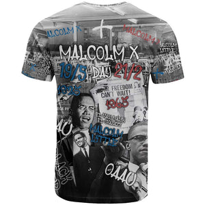 Afro Malcolm X T shirt Quotes Dates and Black History Activist Theme - African Pride