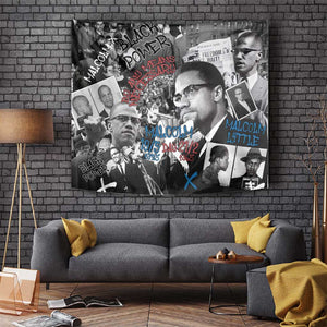 Afro Malcolm X Tapestry Quotes Dates and Black History Activist Theme - African Pride