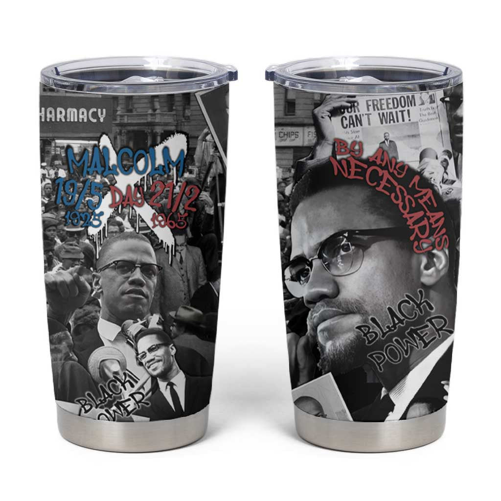 Afro Malcolm X Tumbler Cup Quotes Dates and Black History Activist Theme - African Pride